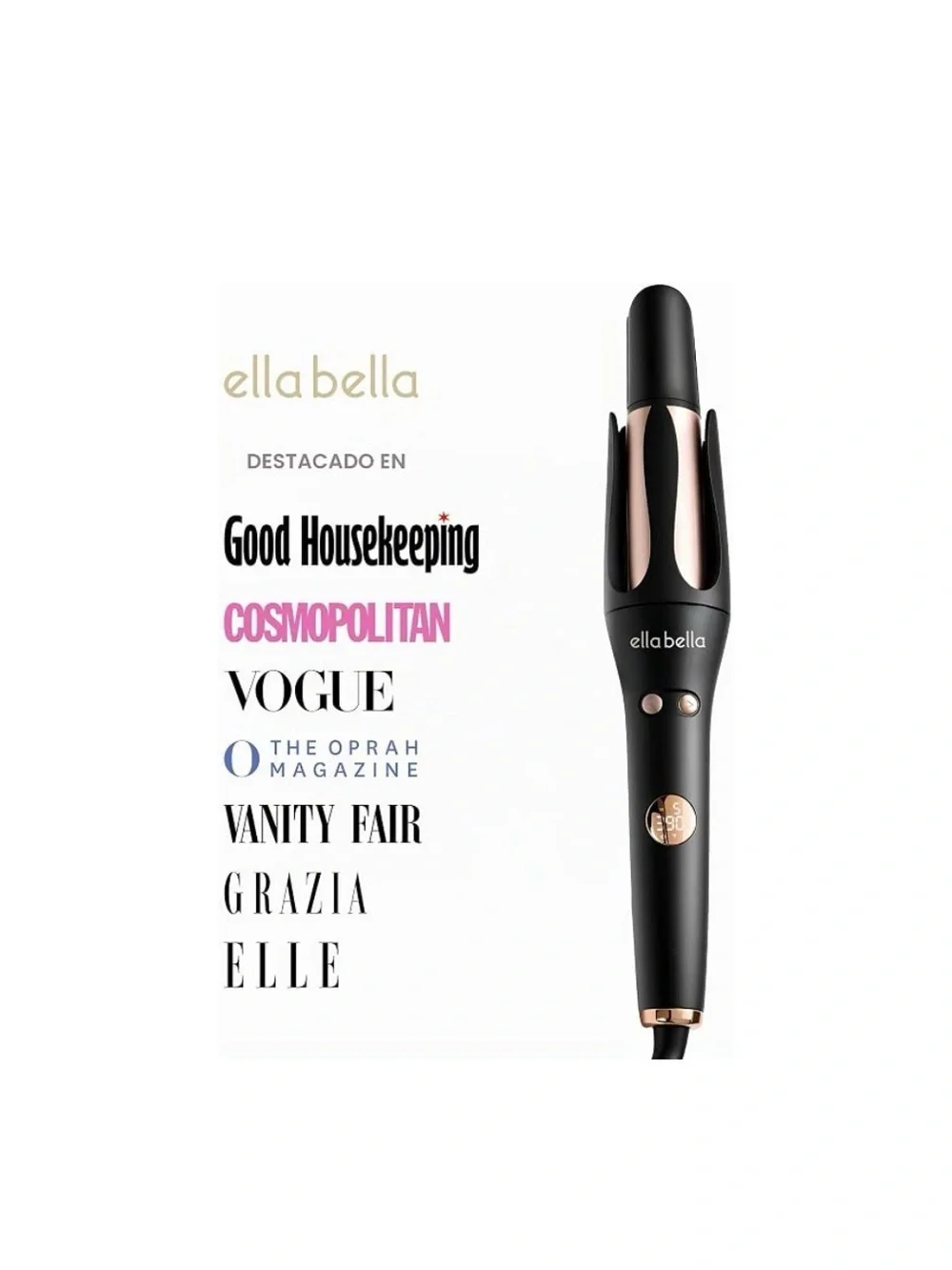Ella Bella Curling Wand in Black with Rose Gold Accents